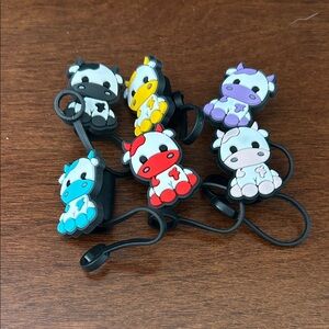 Colorful Cow-Themed Accessories Set (Tumbler Straw Covers) (Never Used)